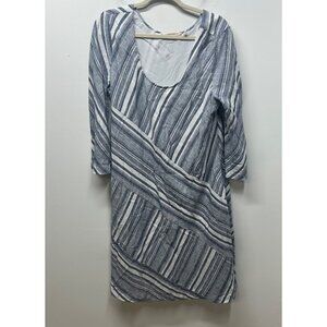 Soft surroundings blue white stripe lined linen blend scoop neck dress XL